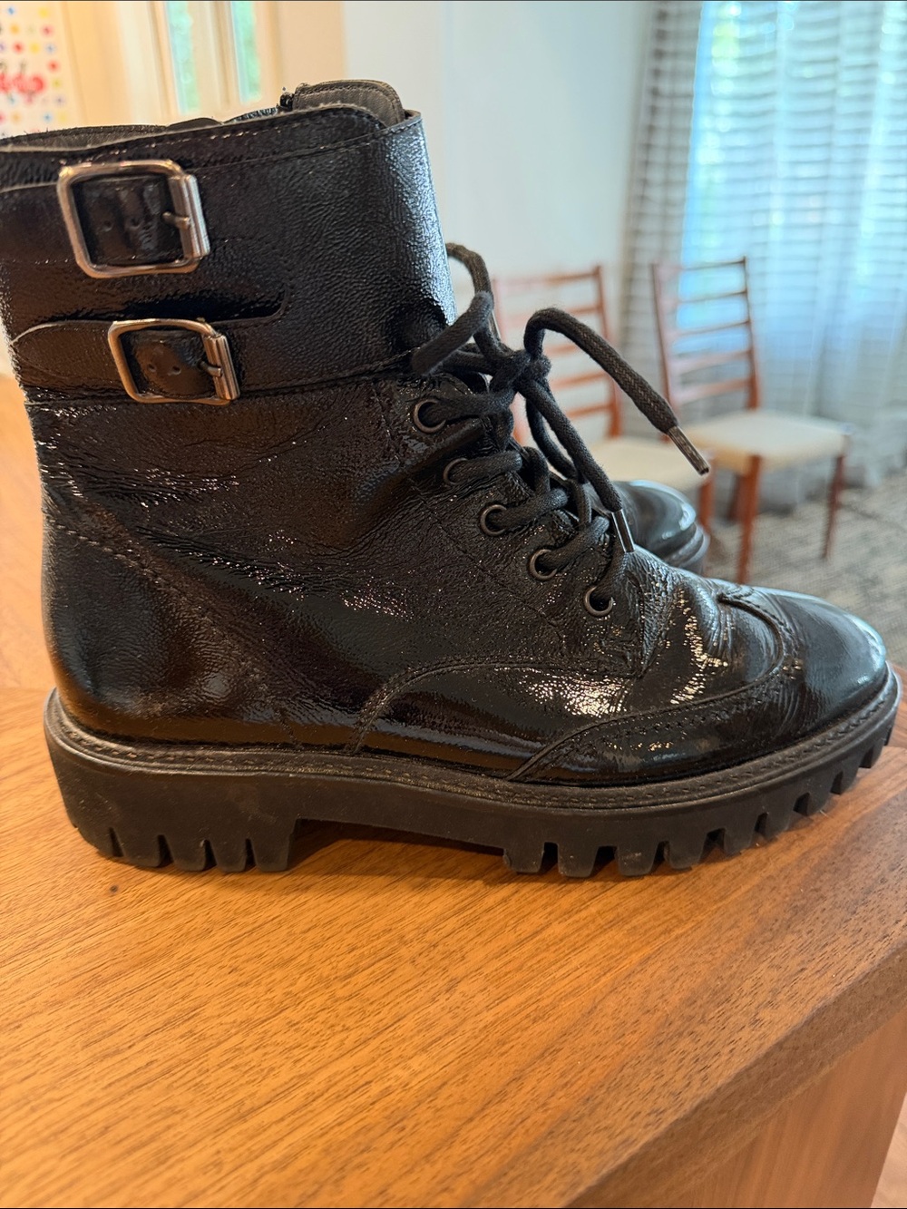 Paul Green Omega Black Combat Leather Boots Size 7